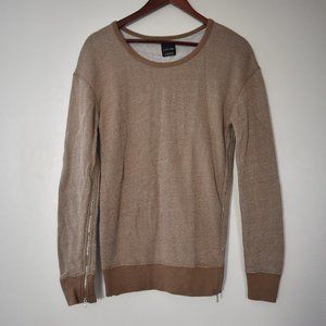 Zara Man tan knit shirt with cream threading and side zippers for flair small